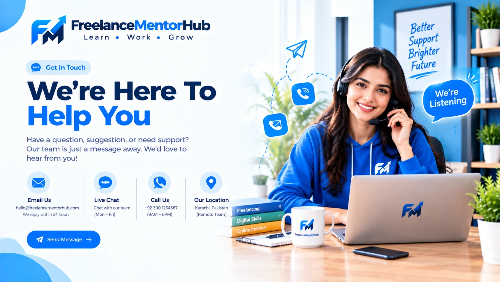Freelancer working at a desk while planning a professional remote career