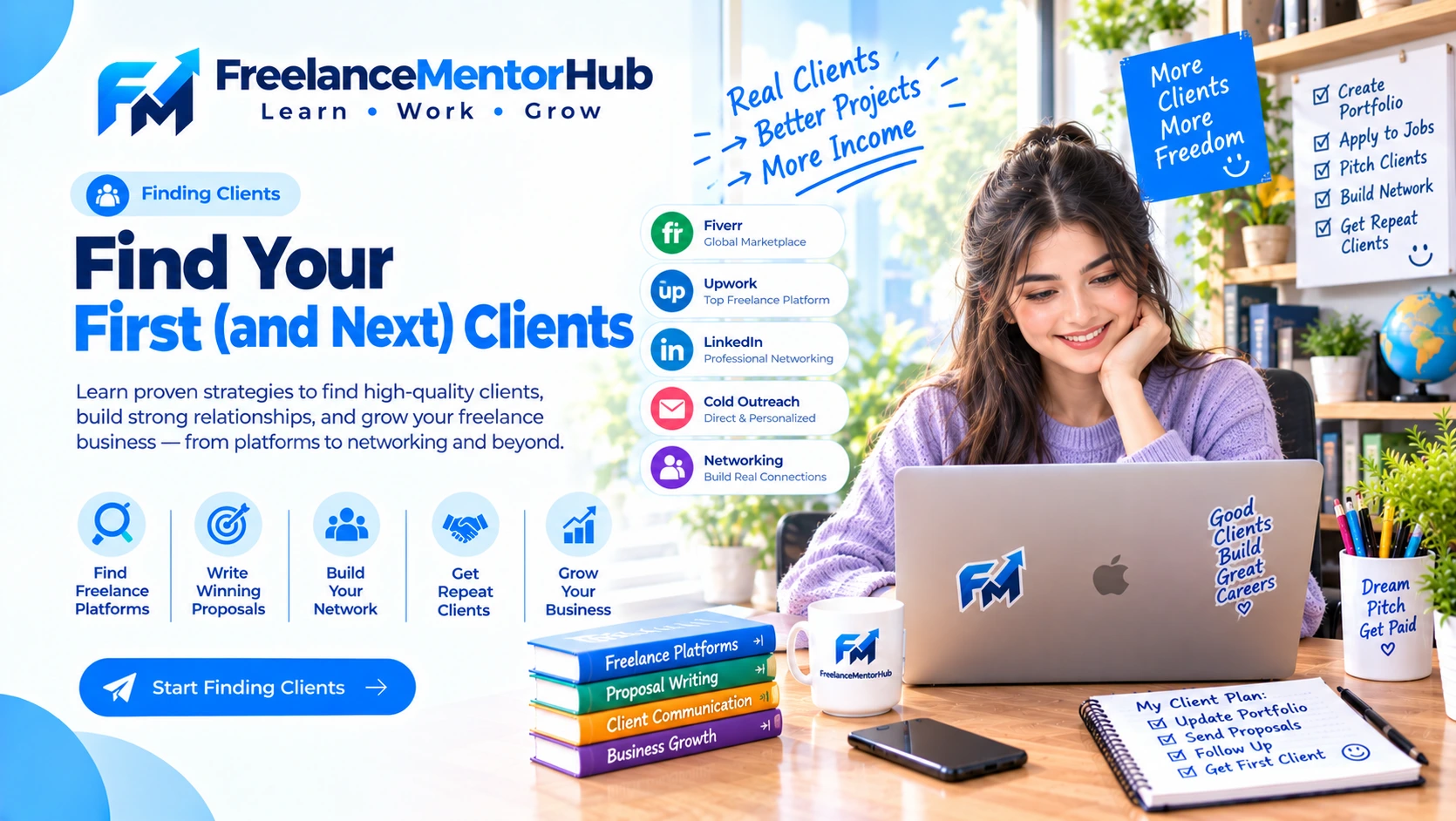 Freelancer working at a desk while planning a professional remote career