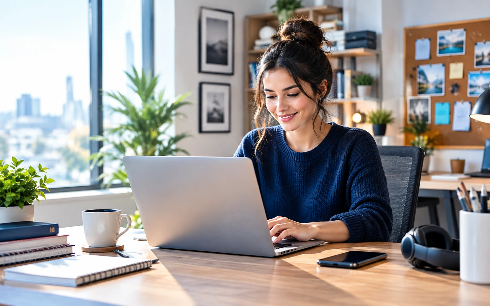 Freelancer working at a desk while planning a professional remote career